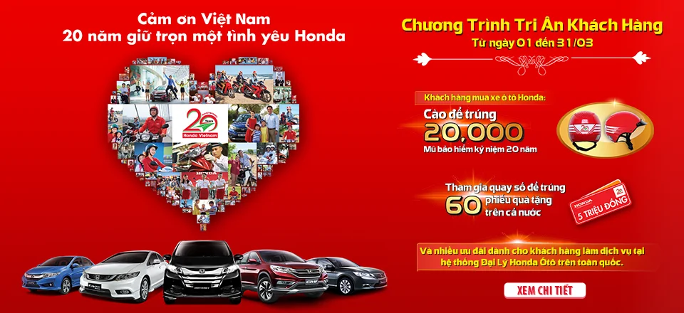 Honda Ô tô Việt Nam tri ân khách hàng nhân kỷ niệm 20 năm thành lập Honda  Việt Nam và 10 năm thành lập Honda Ô tô! - HONDA OTO MỸ ĐÌNH -