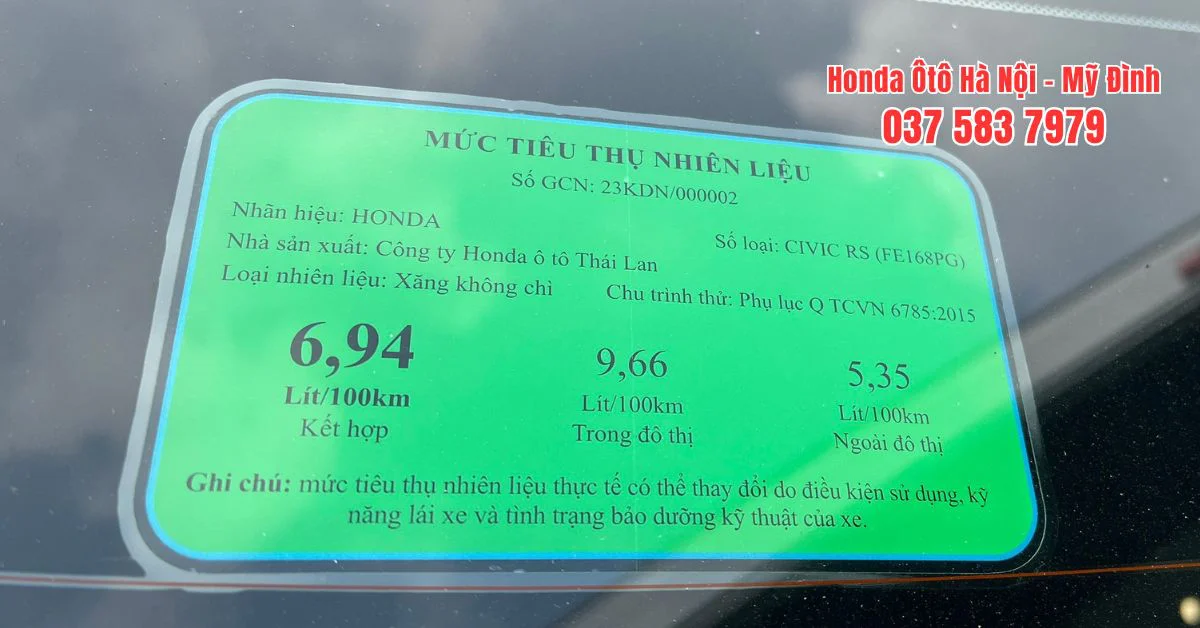 Mức tiêu hao nhiên liệu Honda Civic RS(Ảnh: Honda Ô tô Mỹ Đình)