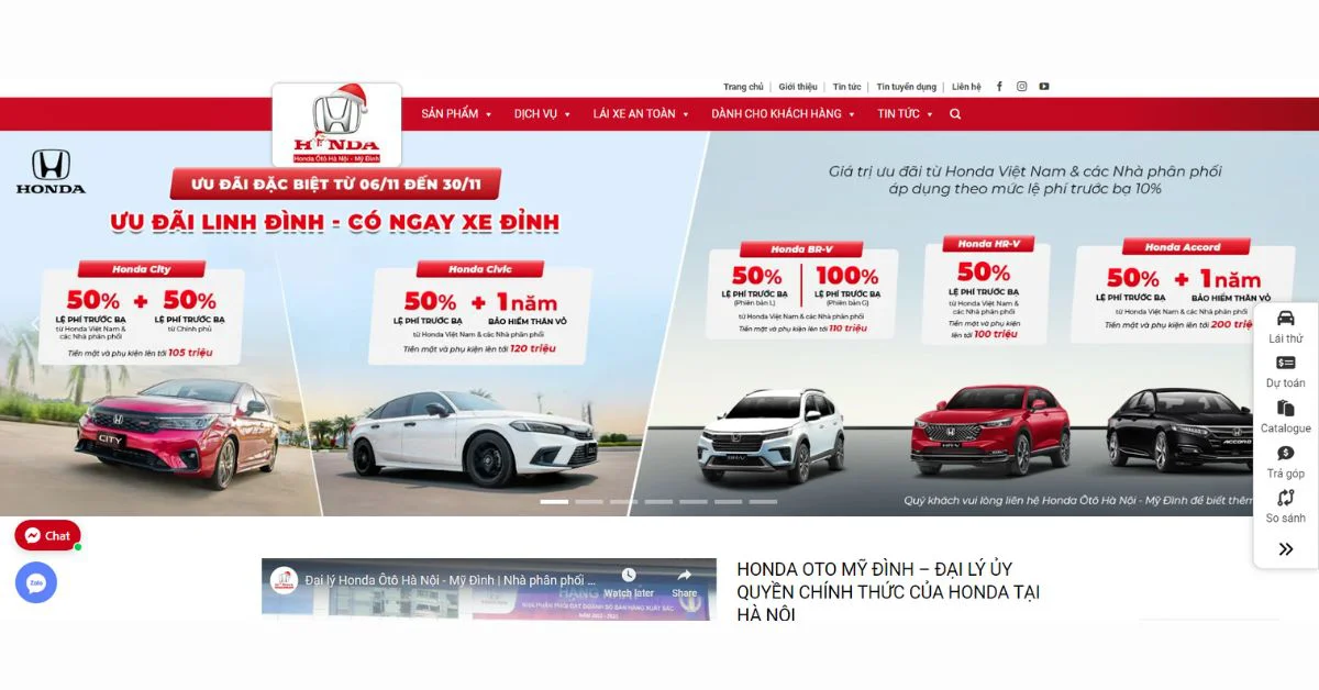Website chính thức của Honda Ôtô Mỹ Đình