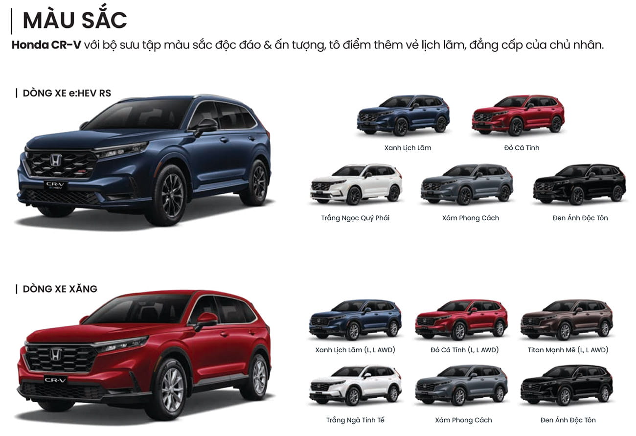 Honda CRV 2024 với bộ sưu tập màu sắc độc đáo & ấn tượng tô điểm thêm lịch lãm và đẳng cấp của chủ nhân