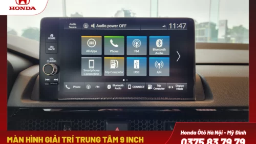 Màn hình giải trí trung tâm 9 inch cảm ứng, hỗ trợ kết nối Apple CarPlay và Android Auto, giúp người dùng dễ dàng truy cập thông tin và giải trí trong khi lái xe.