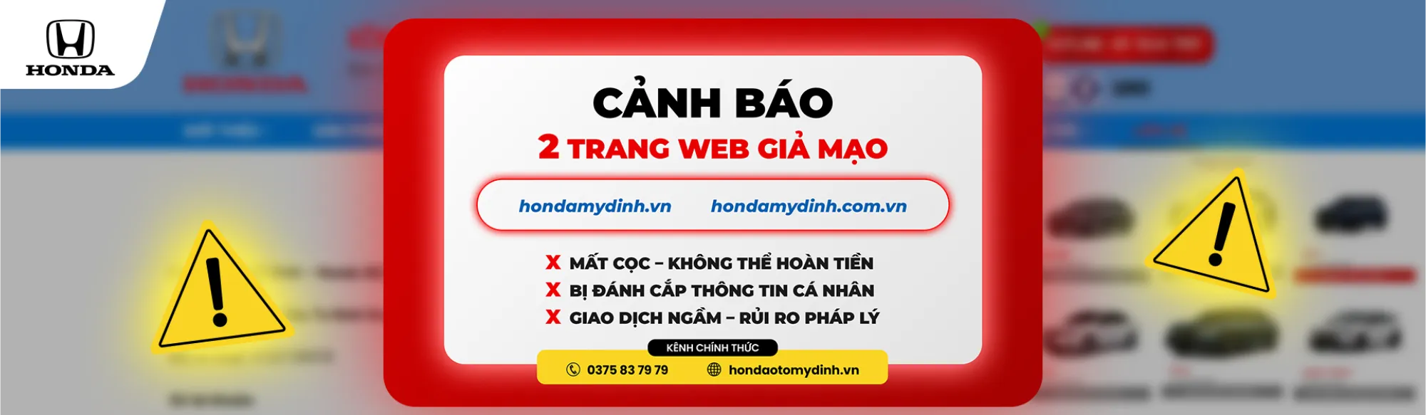 Cảnh báo website giả mạo Showroom Honda Ô Tô Mỹ Đình