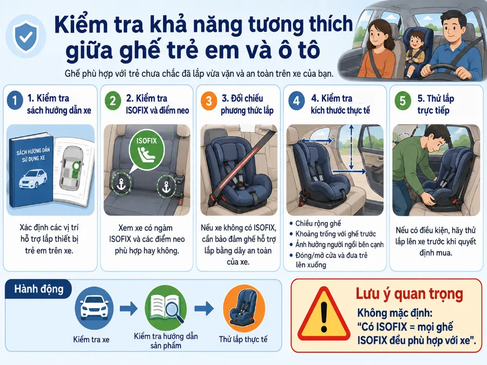 Kiểm tra khả năng tương thích giữa ghế trẻ em và ô tô