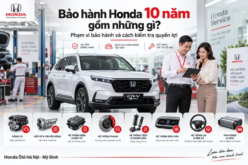 Danh sách hệ thống thuộc bảo hành Honda lên tới 10 năm