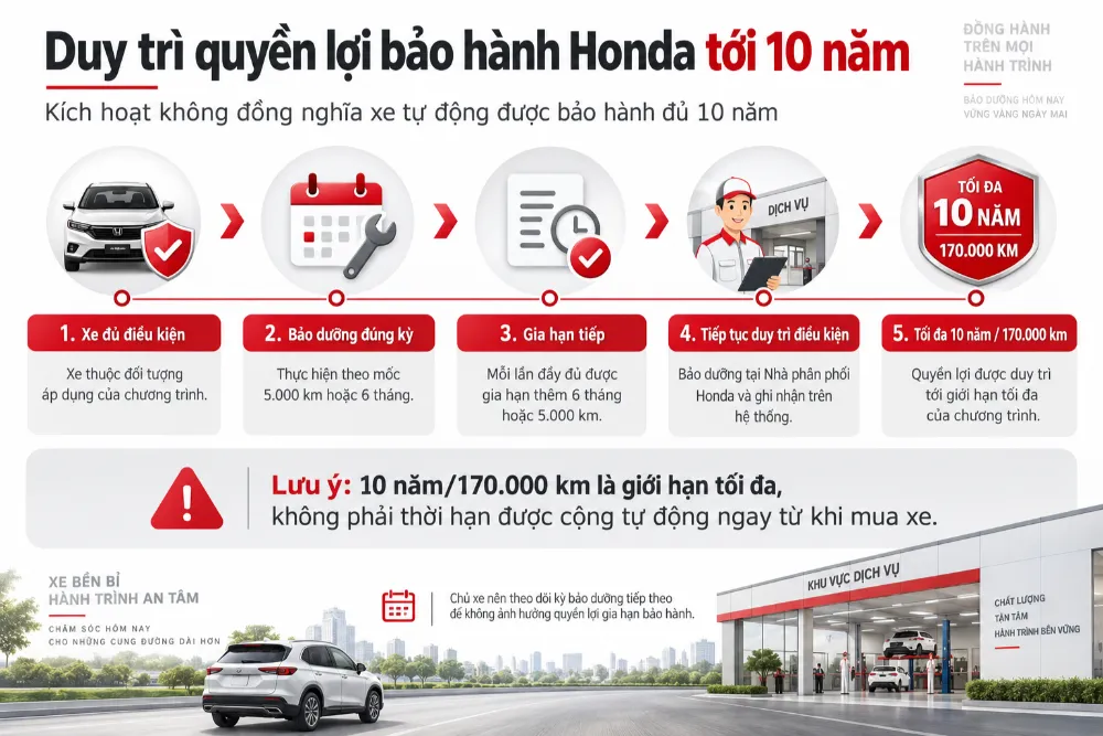 Quyền lợi gia hạn được duy trì theo từng kỳ khi khách hàng tiếp tục đáp ứng đầy đủ điều kiện của chương trình.