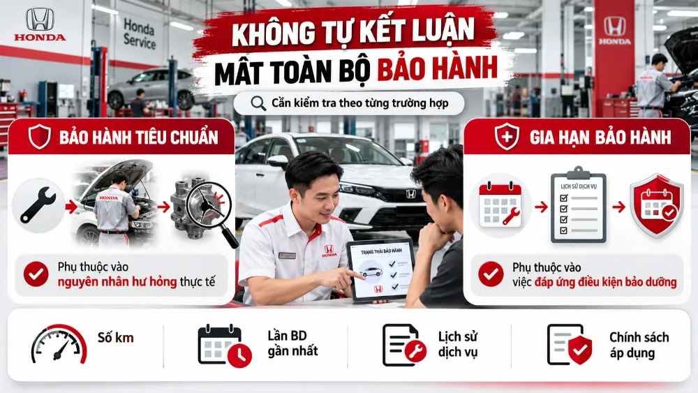 Trễ hoặc bỏ một kỳ bảo dưỡng có mất toàn bộ bảo hành Honda không